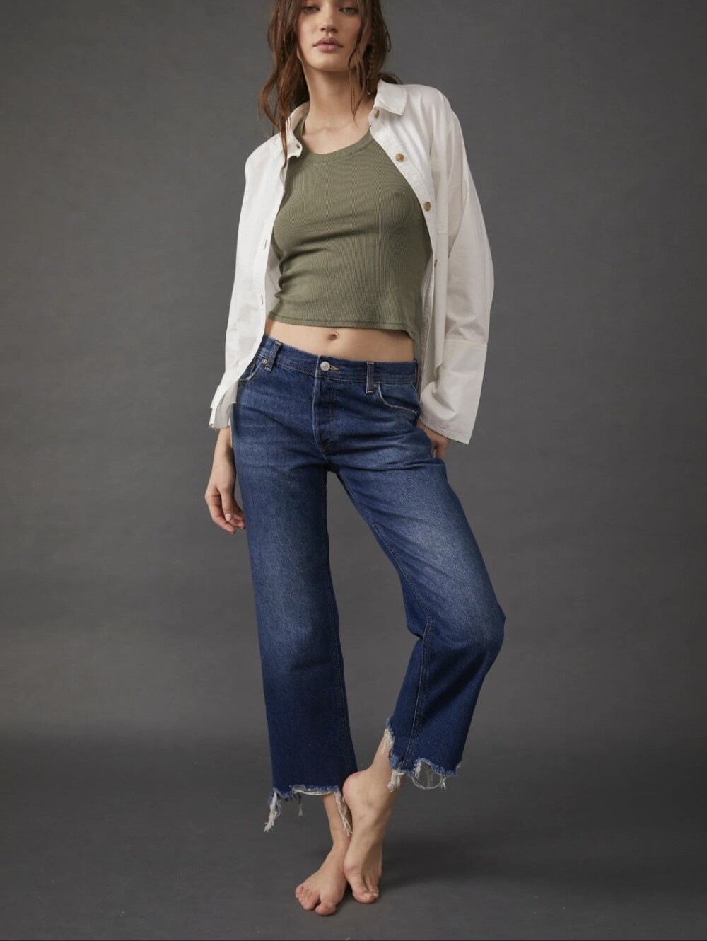 We The Free Maggie Mid Rise Straight Leg Crop Raw-Hem Jeans Sz.26